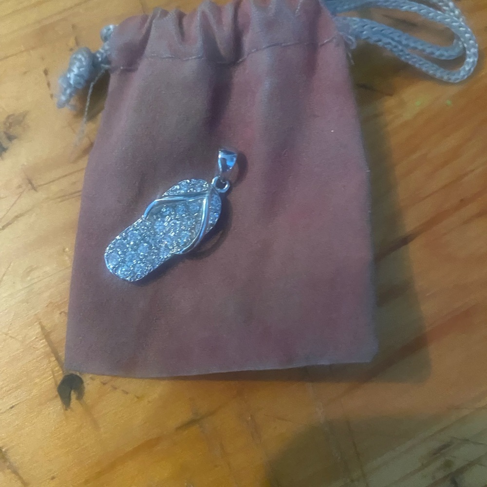Surfer girl Silver Flip Flop Pendant with Rhinestones/zirconia